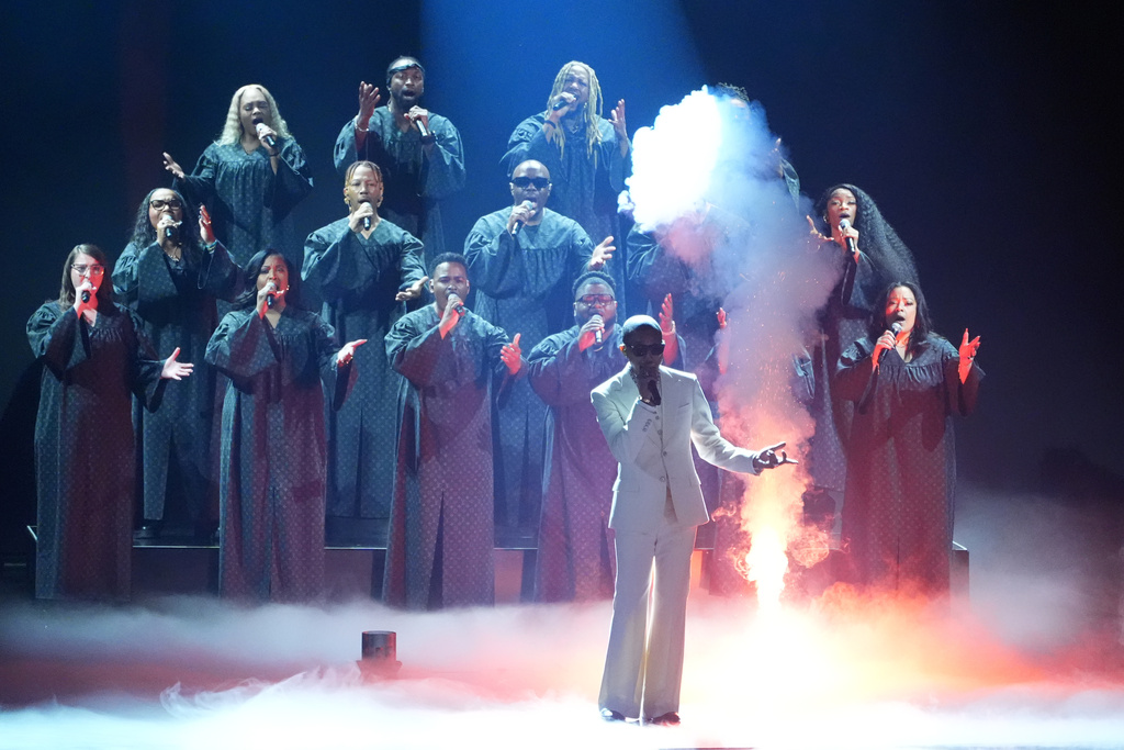 Pharrell Williams performs "So Far Ahead" during the 68th annual Grammy Awards on Sunday, Feb. 1, 2026, in Los Angeles. (AP Photo/Chris Pizzello)