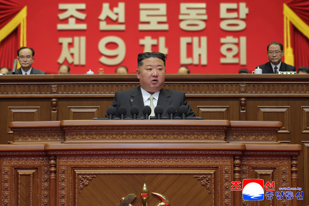 This photo provided on Friday, Feb. 20, 2026, by the North Korean government, North Korean leader Kim Jong Un delivers a speech during the ruling Workers’ Party Congress in Pyongyang, Thursday, Feb. 19, 2026. Independent journalists were not given access to cover the event depicted in this image distributed by the North Korean government. The content of this image is as provided and cannot be independently verified. Korean language watermark on image as provided by source reads: "KCNA" which is the abbreviation for Korean Central News Agency. (Korean Central News Agency/Korea News Service via AP)