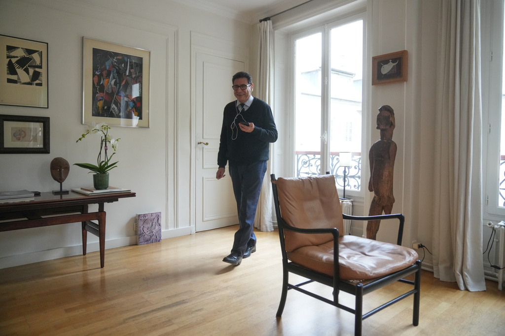 France's Philippe Aghion arrives for an interview with the Associated Press after winning the Nobel prize in economics, Monday, Oct. 13, 2025 in Paris. (AP Photo/Thibault Camus)