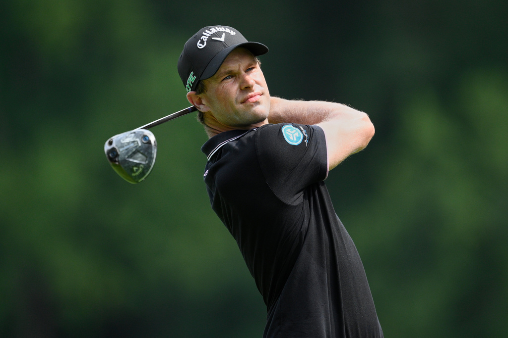 FILE - Thomas Detry, of Belgium, hits from the seventh tee during the first round of the BMW Championship golf tournament Thursday, Aug. 14, 2025, in Owings Mills, Md. (AP Photo/Nick Wass, File)