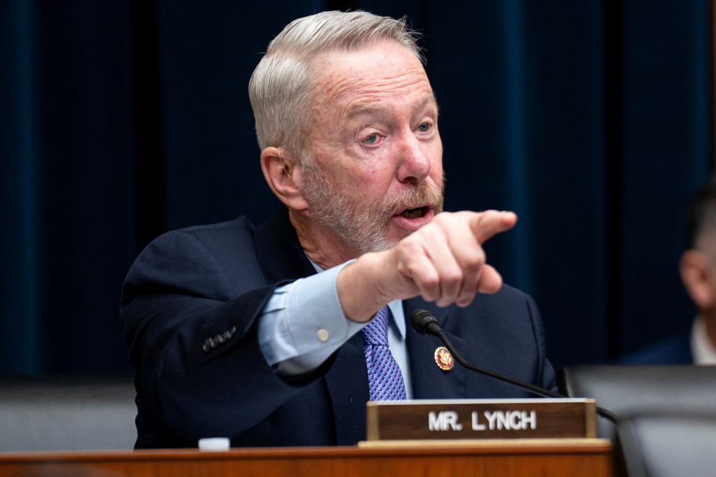 Rep. Stephen Lynch, D-Mass., questions Secretary of the Treasury Scott Bessent during a House Financial Services Committee hearing on Capitol Hill in Washington, Wednesday, Feb. 4, 2026. (AP Photo/Nathan Howard)