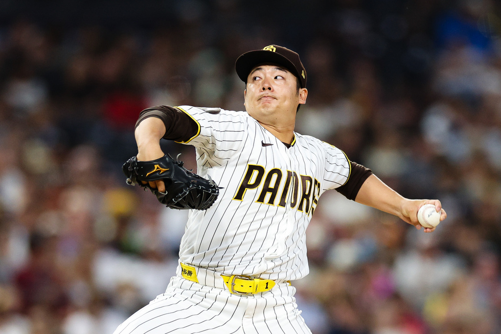 San Diego Padres' Yuki Matsui works against an Arizona Diamondbacks' batter in the fifth inning of a baseball game Thursday, July 9, 2026, in San Diego. (AP Photo/Derrick Tuskan)