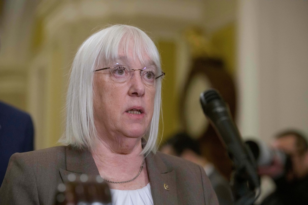Sen. Patty Murray, D-Wash., speaks during the Senate Democrat policy luncheon news conference at the Capitol, Tuesday, Jan. 13, 2026, in Washington. (AP Photo/Rod Lamkey, Jr.)