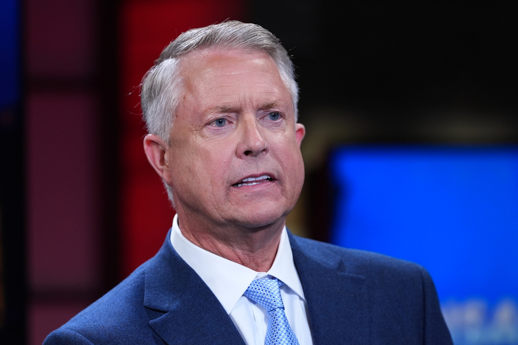 Republican Sen. Roger Marshall participates in a debate with Democratic nominee for U.S. Senate Adam Hamilton at WDAF TV in Kansas City, Mo., Wednesday, Oct. 21, 2026. (AP Photo/Charlie Riedel, Pool)