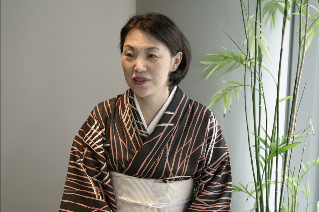 Ikenobo headmaster designate Senko Ikenobo speaks during an interview in Tokyo, on July 17, 2026. (AP Photo/Mayuko Ono)