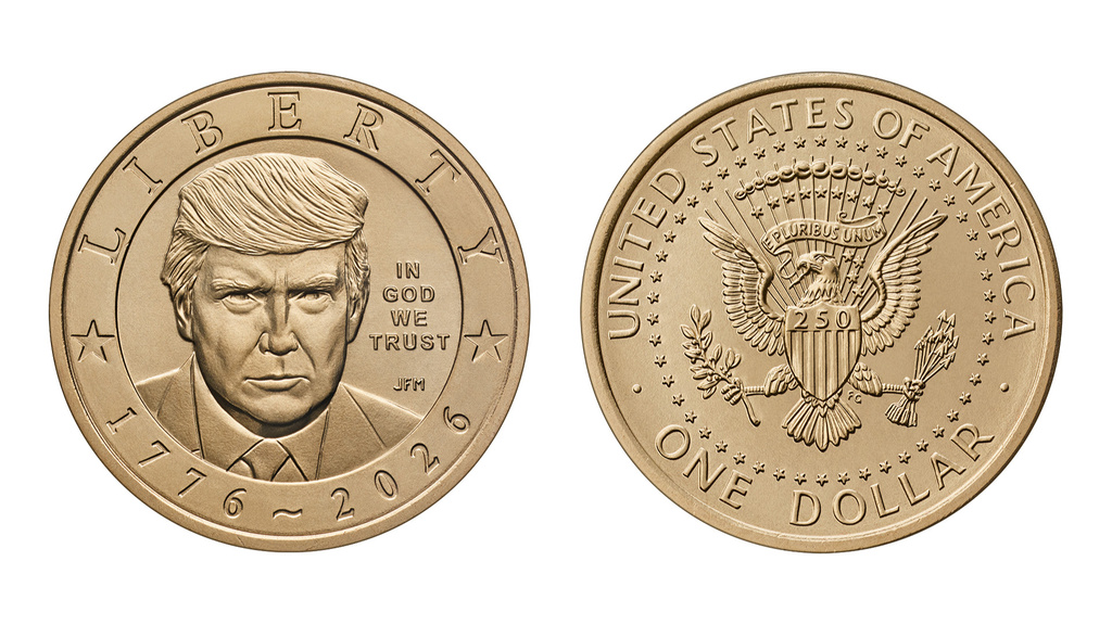 FILE - The U.S. Mint has started producing a new $1 coin featuring President Donald Trump's image. (AP Graphic/Treasury Department, File)