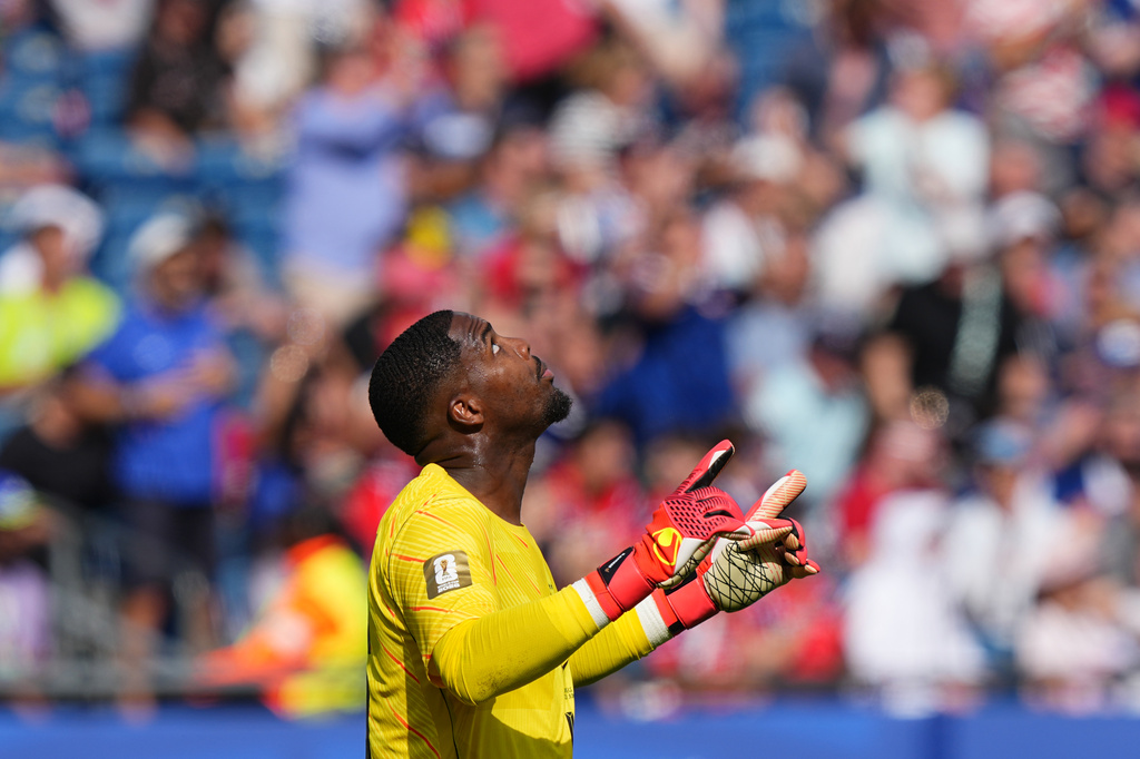 France goalkeeper Mike Maignan reacts at the end of the World Cup Group I soccer match between Norway and France in Foxborough, Mass., near Boston, Friday, June 26, 2026. (AP Photo/Martin Meissner)