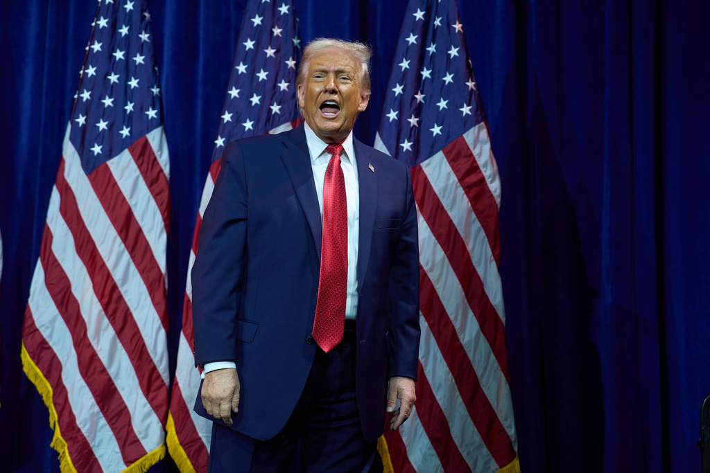 President Donald Trump walks off stage after speaking to House Republican lawmakers during their annual policy retreat, Tuesday, Jan. 6, 2026, in Washington. (AP Photo/Evan Vucci)