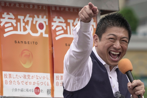 Japan's Sanseito leader Sohei Kamiya speaks at election campaign in Yokohama, near Tokyo Japan, Monday, Sept. 15, 2025. (AP Photo /Mayuko Ono) Japan's Sanseito leader Sohei Kamiya speaks at election campaign in Yokohama, near Tokyo Japan, Monday, Sept. 15, 2025. (AP Photo /Mayuko Ono)
