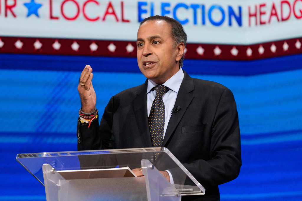 U.S. Rep. Raja Krishnamoorthi (D-Ill.), speaks during U.S. senate Democratic Primary Debate in Chicago, Thursday, Feb. 19, 2026. (AP Photo/Nam Y. Huh)