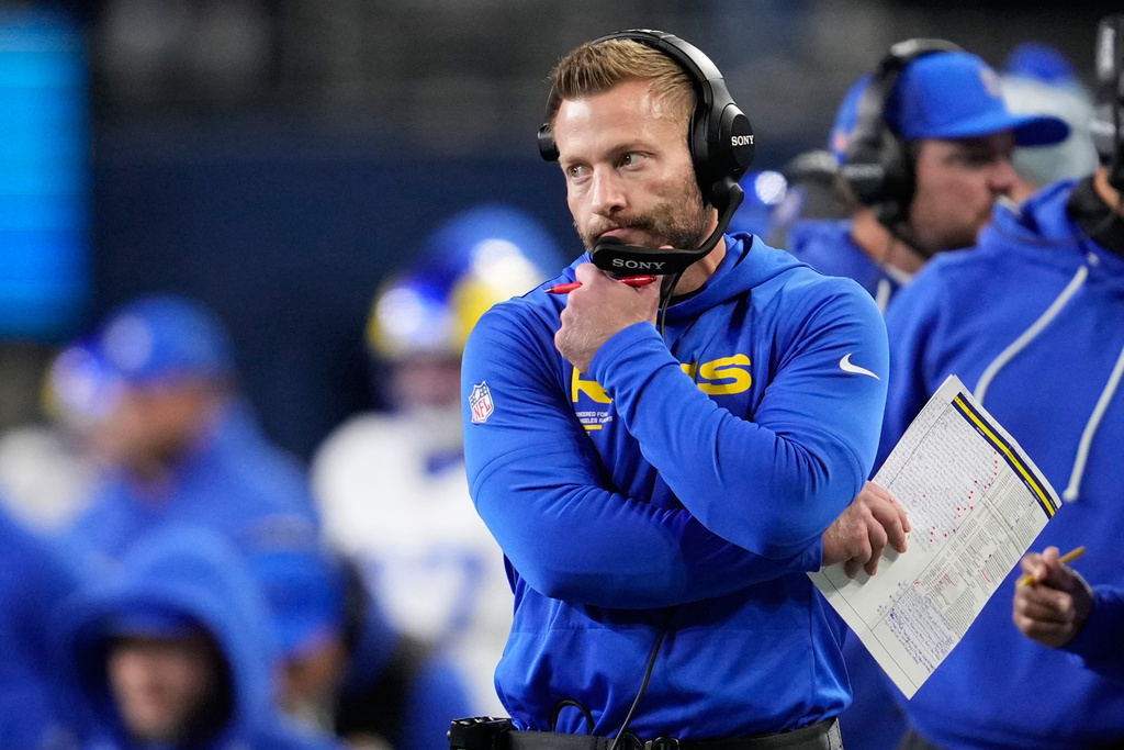 Los Angeles Rams head coach Sean McVay watches from the sideline during the second half of the NFC Championship NFL football game against the Seattle Seahawks, Sunday, Jan. 25, 2026, in Seattle. (AP Photo/Godofredo A. Vásquez)