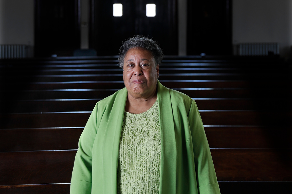 FILE - Clara Ester stands in the Centenary United Methodist Church in Memphis, Tenn., on March 17, 2018. (AP Photo/Mark Humphrey, File)