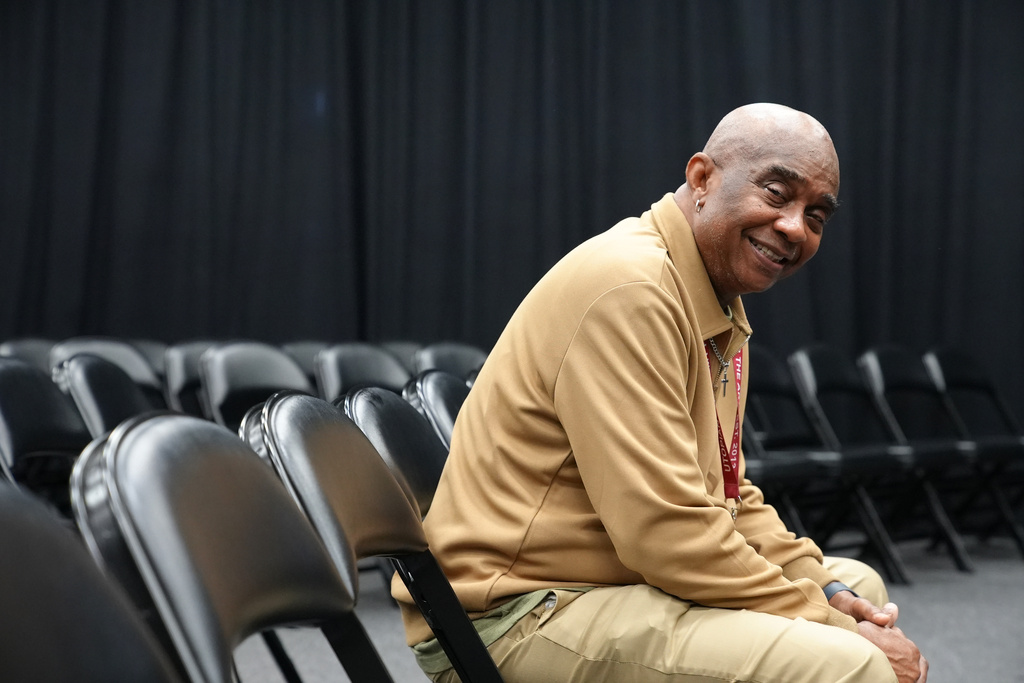 Freddie Hendricks, a middle school theater teacher at Utopian Academy for the Arts in Ellenwood, Ga., poses at the school on May 6, 2026. (Vinny Varsalona via AP)