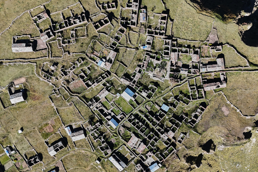 An aerial view shows the abandoned village of Martoli, in the northern Indian Himalayan state of Uttarakhand, on Oct. 4, 2025. (AP Photo/Satish Sharma)