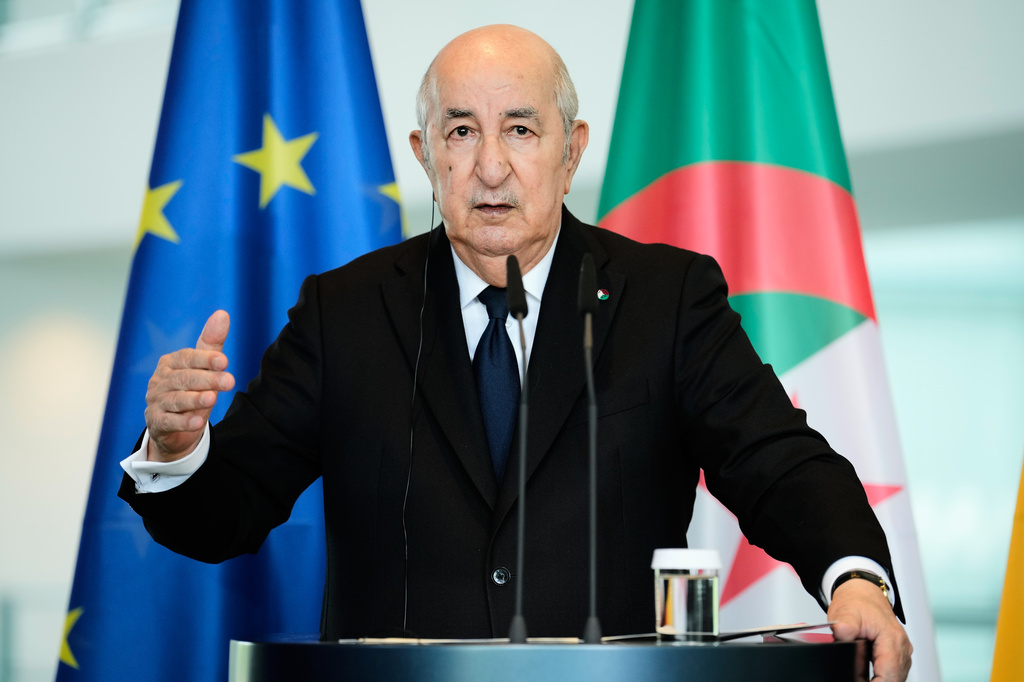 Algerian President Abdelmadjid Tebboune attends a press conference in Berlin, Germany, Thursday, July 16, 2026. (AP Photo/Ebrahim Noroozi)