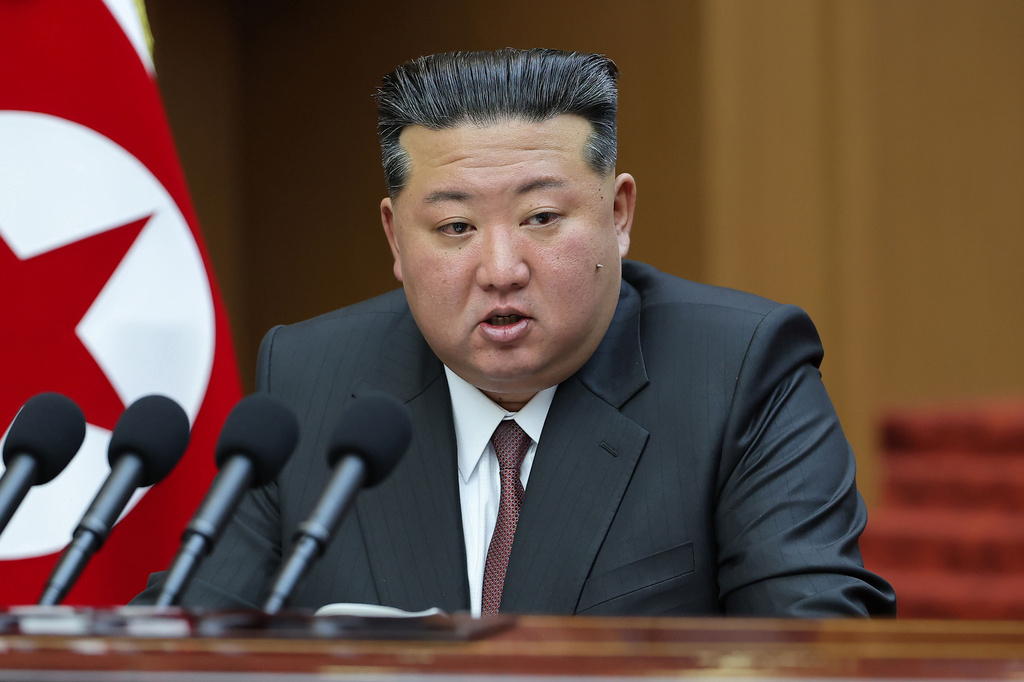 FILE - In this photo provided by the North Korean government, its leader Kim Jong Un delivers a speech during a session of the Supreme People's Assembly at parliament in Pyongyang, North Korea, on March 23, 2026. Independent journalists were not given access to cover the event depicted in this image distributed by the North Korean government. The content of this image is as provided and cannot be independently verified. (Korean Central News Agency/Korea News Service via AP, File)