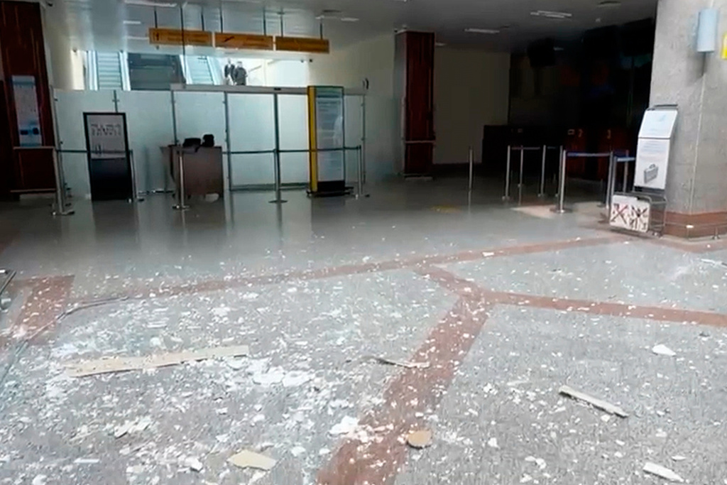 This image taken from a video shows damages at the Nakhchivan International Airport following what Azerbaijan's Foreign Ministry said was a drone attack carried out by Iran on its exclave of Nakhchivan, Azerbaijan, Thursday, March 5, 2026. (AP Photo)