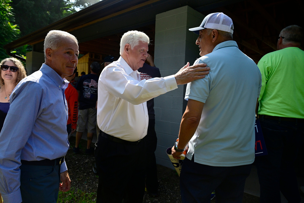 U.S. Rep. John Larson D-Conn., greets supporters at a campaign event, Saturday, July 25, 2026, in Bristol, Conn. (AP Photo/Jessica Hill)