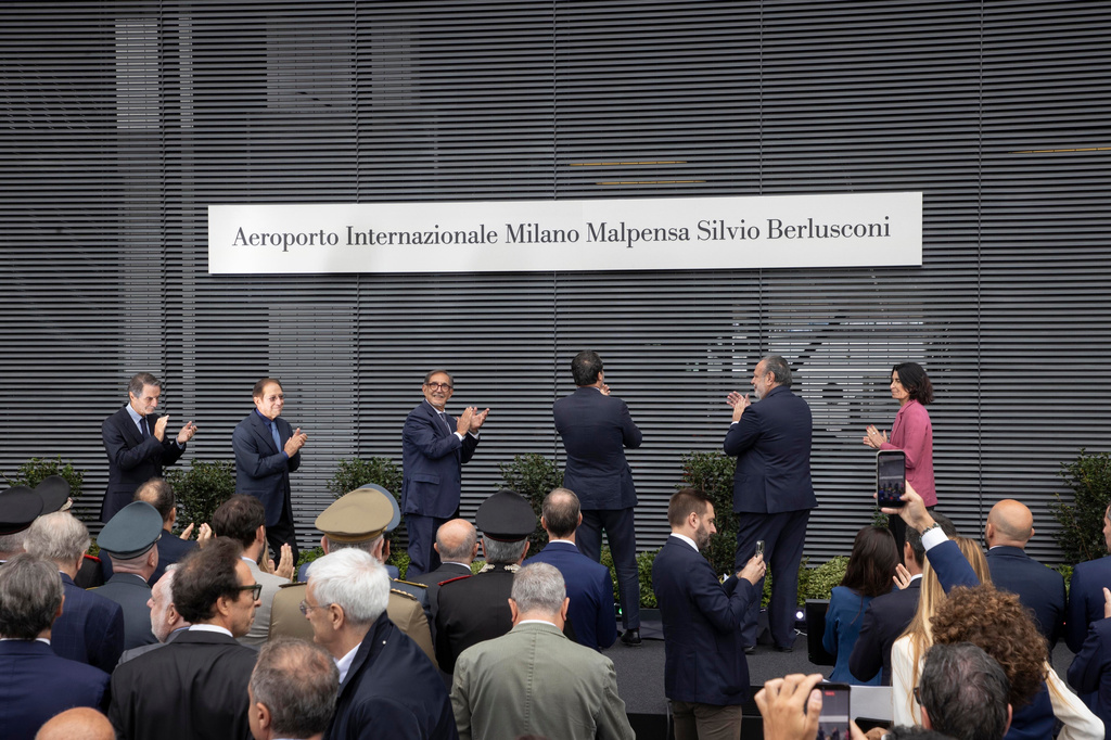 Italy’s second-busiest airport, Milan Malpensa, is officially named after the late former Premier Silvio Berlusconi, in Somma Lombardo, Italy, Friday, Sept. 25, 2026. (Marco Ottico/LaPresse via AP)