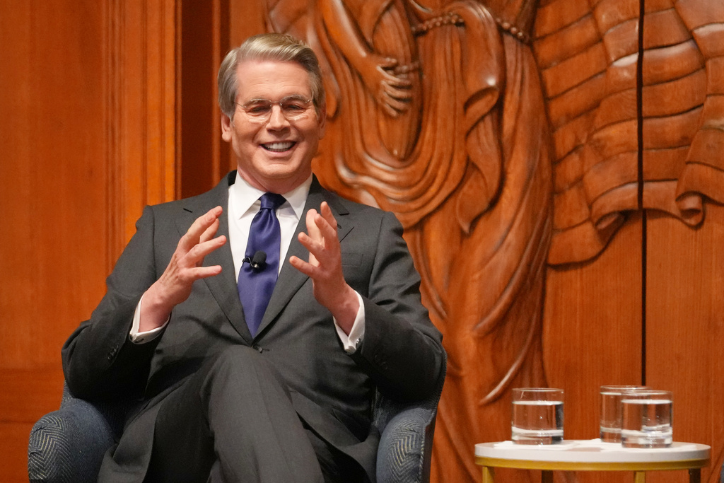 U.S. Secretary of the Treasury Scott Bessent speaks during a visit to the Dallas Economic Club Friday, Feb. 20, 2026, in Dallas. (AP Photo/Julio Cortez)