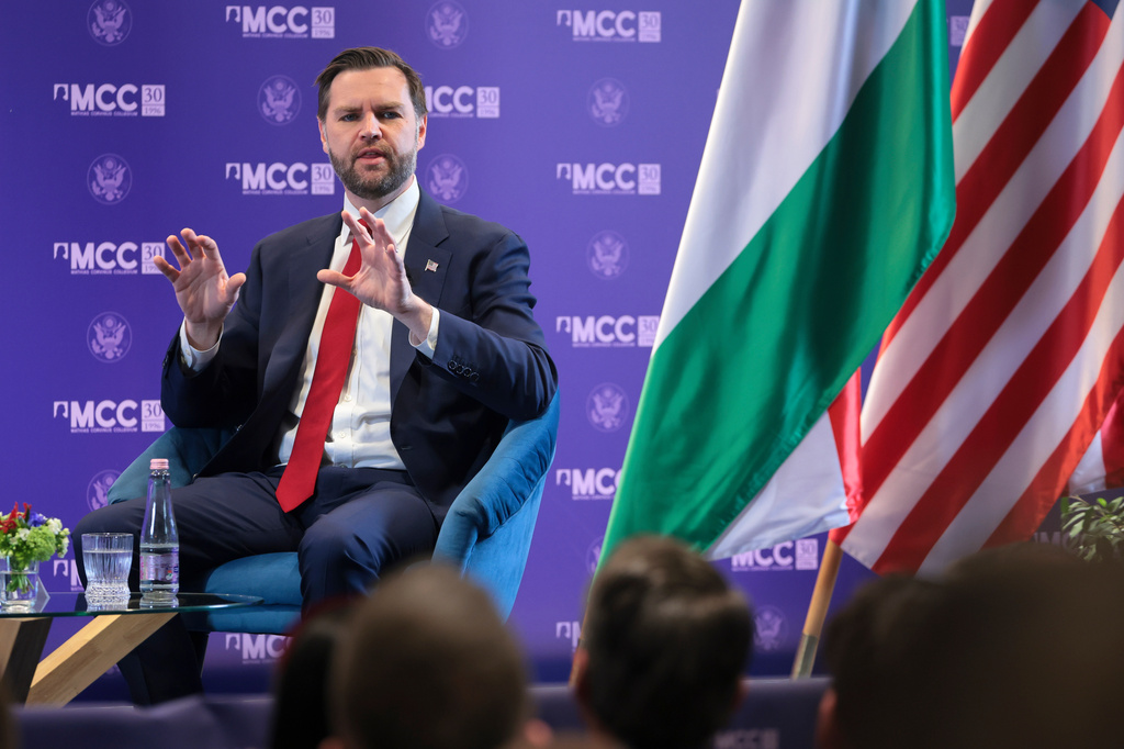 U.S. Vice President JD Vance, speaks at Mathias Corvinus Collegium in Budapest, Hungary, Wednesday, April 8, 2026. (Jonathan Ernst/Pool Photo via AP)