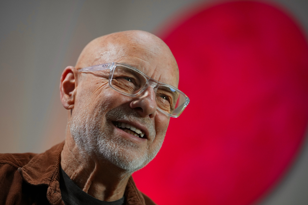 Brian Eno speaks during an interview in London, Tuesday, Sept. 29, 2026. (AP Photo/Kin Cheung)
