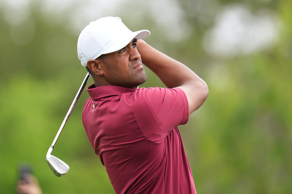 Tony Finau watches his drive off the third tee during the first round of the Valero Texas Open golf tournament in San Antonio, Thursday, April 2, 2026. (AP Photo/Eric Gay)