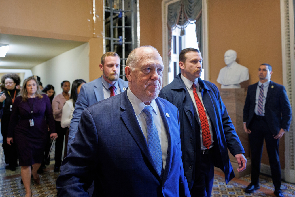 White House border czar Tom Homan exits a closed-door meeting with members of the U.S. Senate on Capitol Hill on Thursday, March 19, 2026, in Washington. (AP Photo/Tom Brenner)