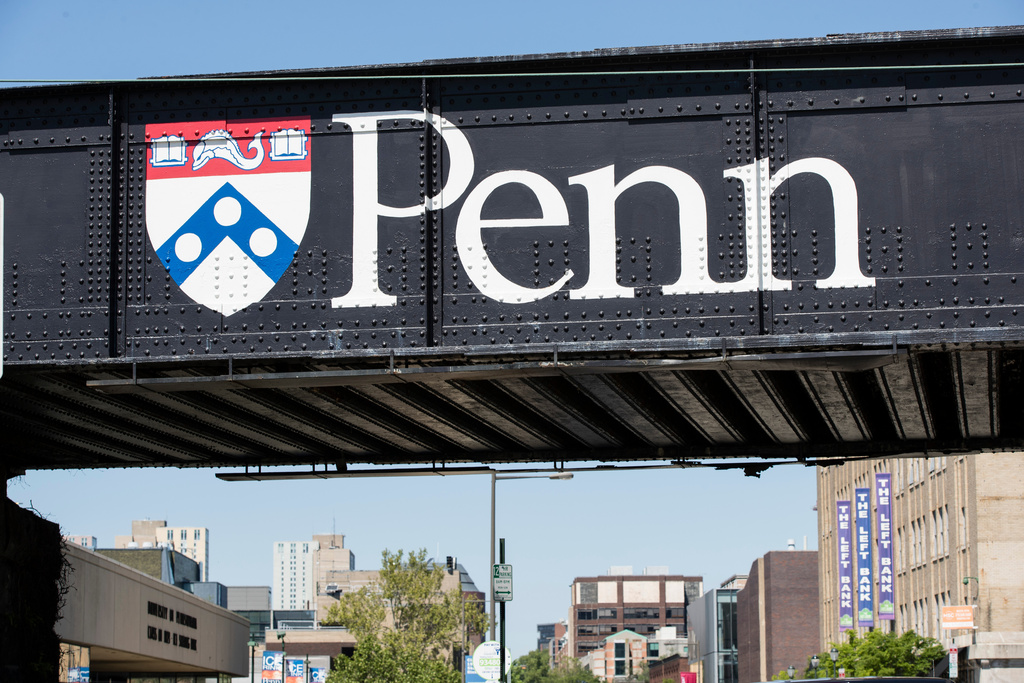 FILE - University of Pennsylvania signage is seen in Philadelphia, May 15, 2019. (AP Photo/Matt Rourke, File)