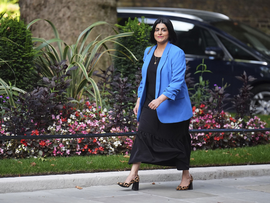 Newly appointed Home Secretary Shabana Mahmood arrives in Downing Street, London, Friday, Sept. 5, 2025, where Prime Minister Sir Keir Starmer is reshuffling his Cabinet following the resignation of Angela Rayner. (James Manning/PA via AP)