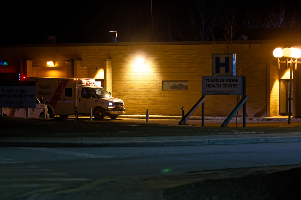 The Tumbler Ridge Health Centre in Tumbler Ridge, B.C., Canada, on Wednesday, Feb. 11, 2026. (Jesse Boily/The Canadian Press via AP)