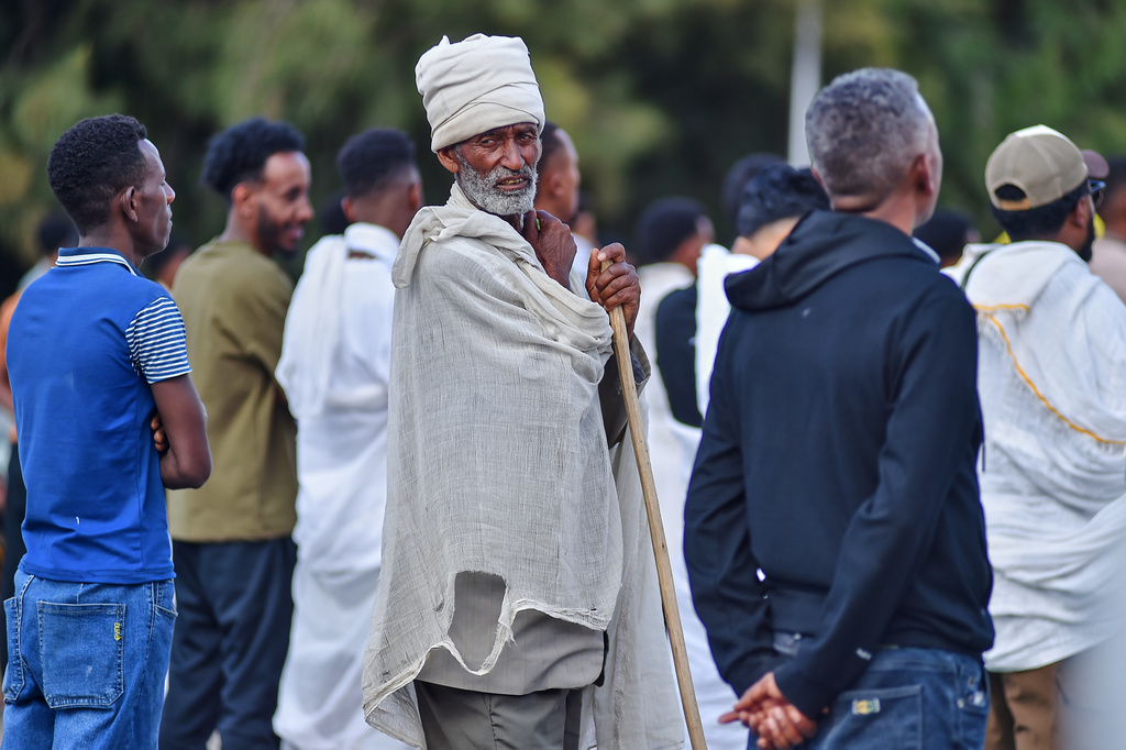 An Ethiopian Orthodox Christian worshipper looks on during Good Friday in Addis Ababa, Friday, April 10, 2026. (AP Photo)