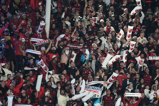 Fans of Brazil's Flamengo attend a Copa Libertadores semifinal second leg soccer match against Argentina's Racing Club in Buenos Aires, Argentina, Wednesday, Oct. 29, 2025. (AP Photo/Gustavo Garello) Fans of Brazil's Flamengo attend a Copa Libertadores semifinal second leg soccer match against Argentina's Racing Club in Buenos Aires, Argentina, Wednesday, Oct. 29, 2025. (AP Photo/Gustavo Garello)