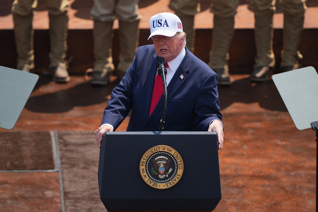 President Donald Trump speaks at the Burning Hills Amphitheater during the Theodore Roosevelt Presidential Library opening ceremony Wednesday, July 1, 2026, in Medora, N.D. (AP Photo/Matt Rourke)