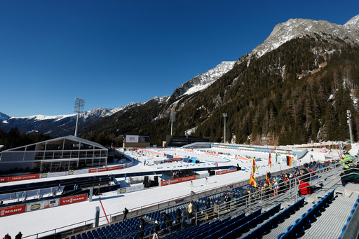 FILE - A view of the Anterselva Biathlon Arena, venue for the biathlon discipline at the Milan Cortina 2026 Winter Olympics, in Anterselva, northern Italy, Saturday, Jan. 25, 2025. (AP Photo/Alessandro Trovati, File) FILE - A view of the Anterselva Biathlon Arena, venue for the biathlon discipline at the Milan Cortina 2026 Winter Olympics, in Anterselva, northern Italy, Saturday, Jan. 25, 2025. (AP Photo/Alessandro Trovati, File)