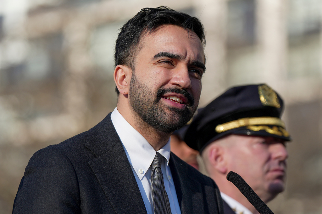 New York Mayor Zohran Mamdani speaks during a news conference at Gracie Mansion, Monday, March 9, 2026, in New York. (AP Photo/Angelina Katsanis)