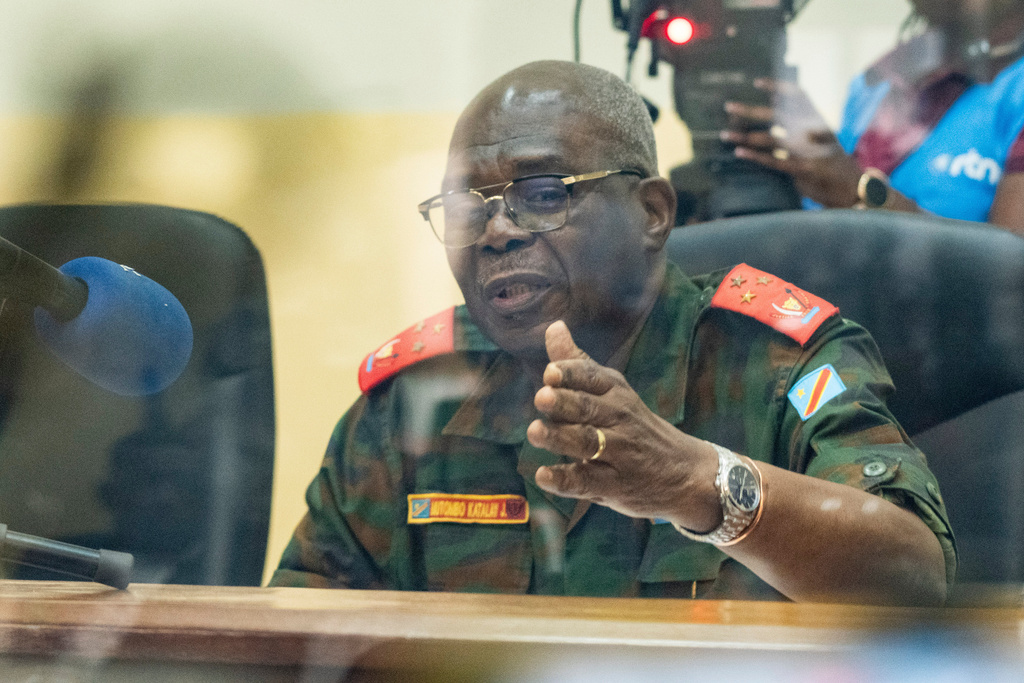 Lieutenant General Mutombo Katalayi, president of the court, speaks during the verdict in the trial of former Congolese President Joseph Kabila at the military court in Kinshasa, Democratic Republic of Congo, Tuesday, Sept. 30, 2025 (AP Photo/Samy Ntumba Shambuyi)