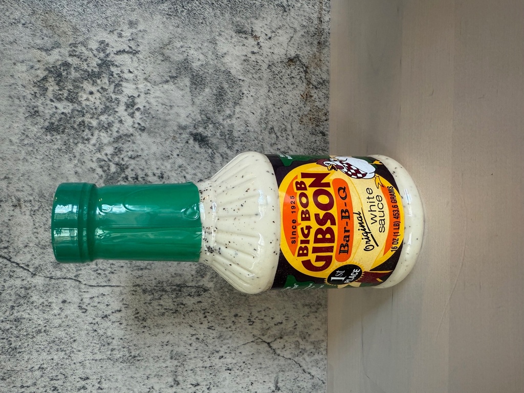A bottle of Big Bob Gibson Original White sauce is displayed in New York. (Katie Workman via AP)