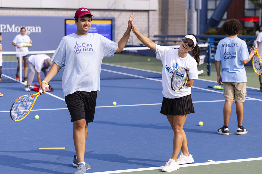 Fans participate in Court of Dreams at the 2025 US Open on Saturday, Sep. 6, 2025 in the Flushing Queens borough of New York. (Dave Dellinger/USTA via AP)