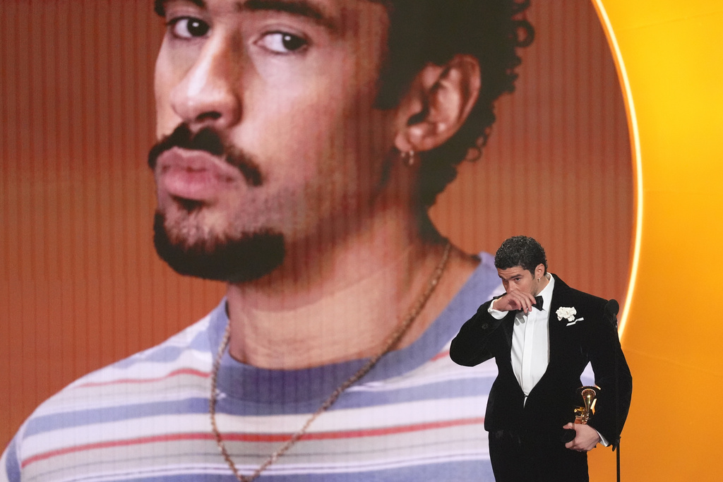 Bad Bunny accepts the award for album of the year for "Debí Tirar Más Fotos" during the 68th annual Grammy Awards on Sunday, Feb. 1, 2026, in Los Angeles. (AP Photo/Chris Pizzello)
