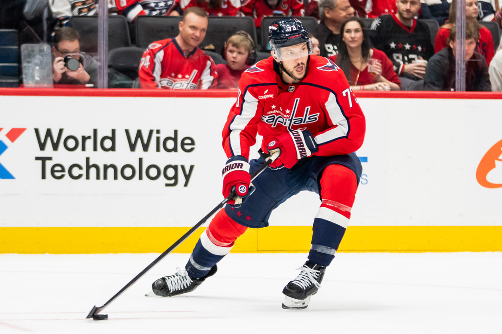Washington Capitals defenseman Vincent Desharnais (73) in action during the second period of an NHL hockey game against the Seattle Kraken, Sunday, Oct. 11, 2026, in Washington. (AP Photo/Nathan Howard)