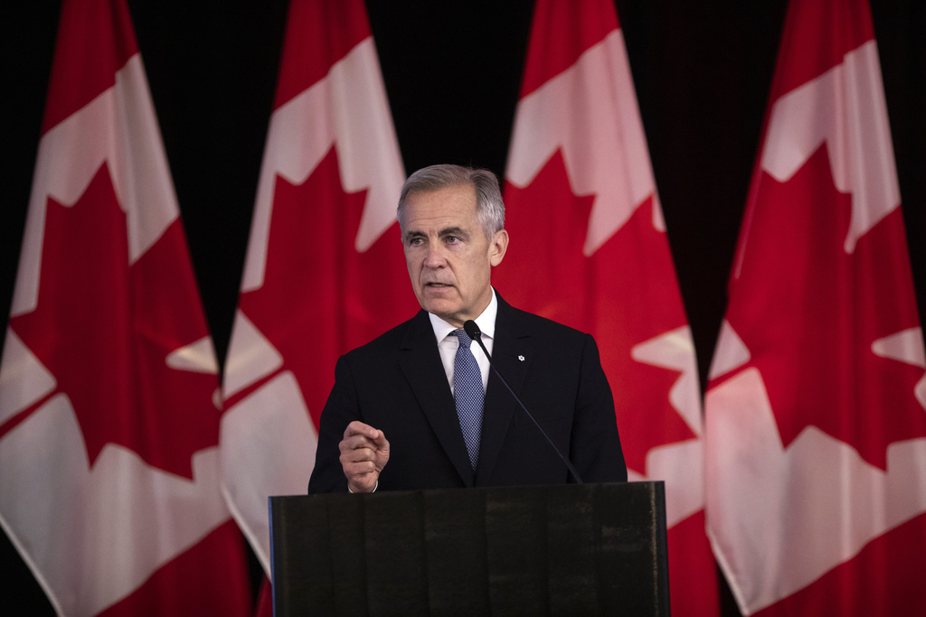 FILE - Canada Prime Minister Mark Carney delivers opening remarks at the Liberal caucus in Edmonton, Alberta, Canada on Wednesday, Sept. 10, 2025. (Amber Bracken/The Canadian Press via AP, File)