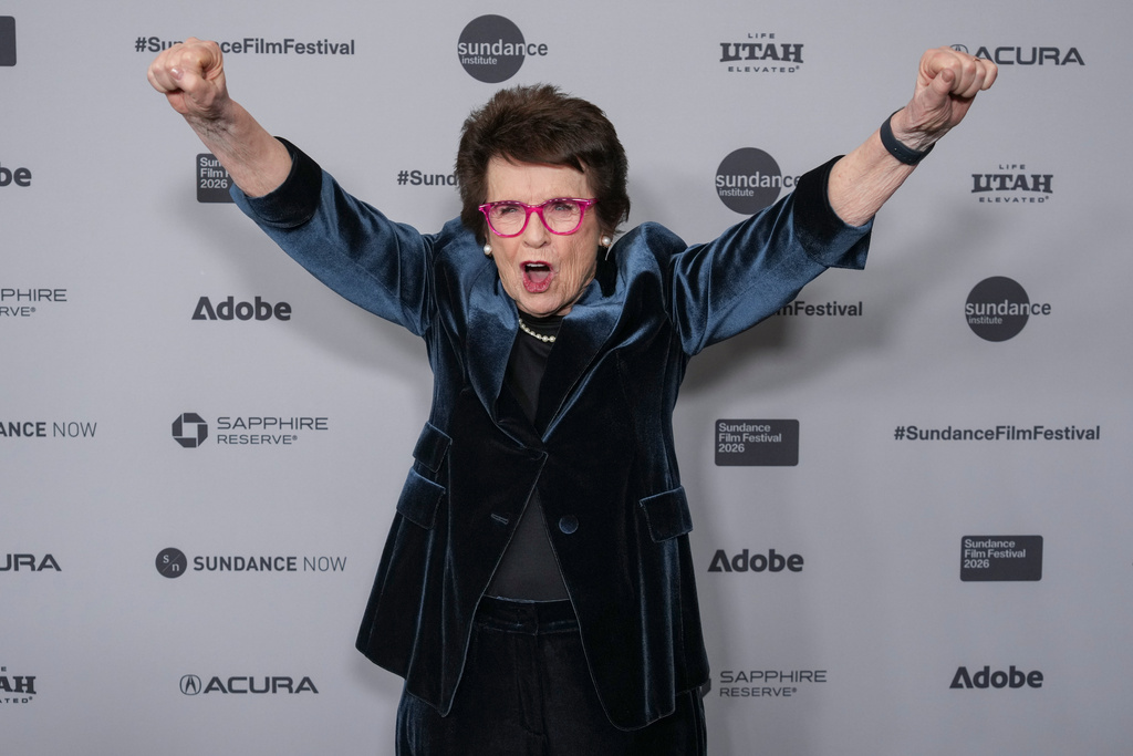 Billie Jean King attends the premiere of "Give Me the Ball!" during the Sundance Film Festival on Monday, Jan. 26, 2026, at Eccles Center in Park City, Utah. (AP Photo/Chris Pizzello)