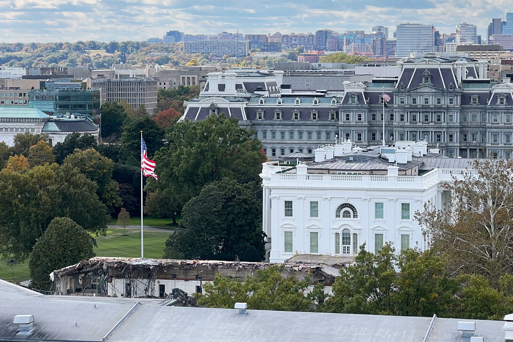 Demolition of the East Wing of the White House continues Wednesday, Oct. 22, 2025, in Washington, before construction of a new ballroom. (AP Photo)