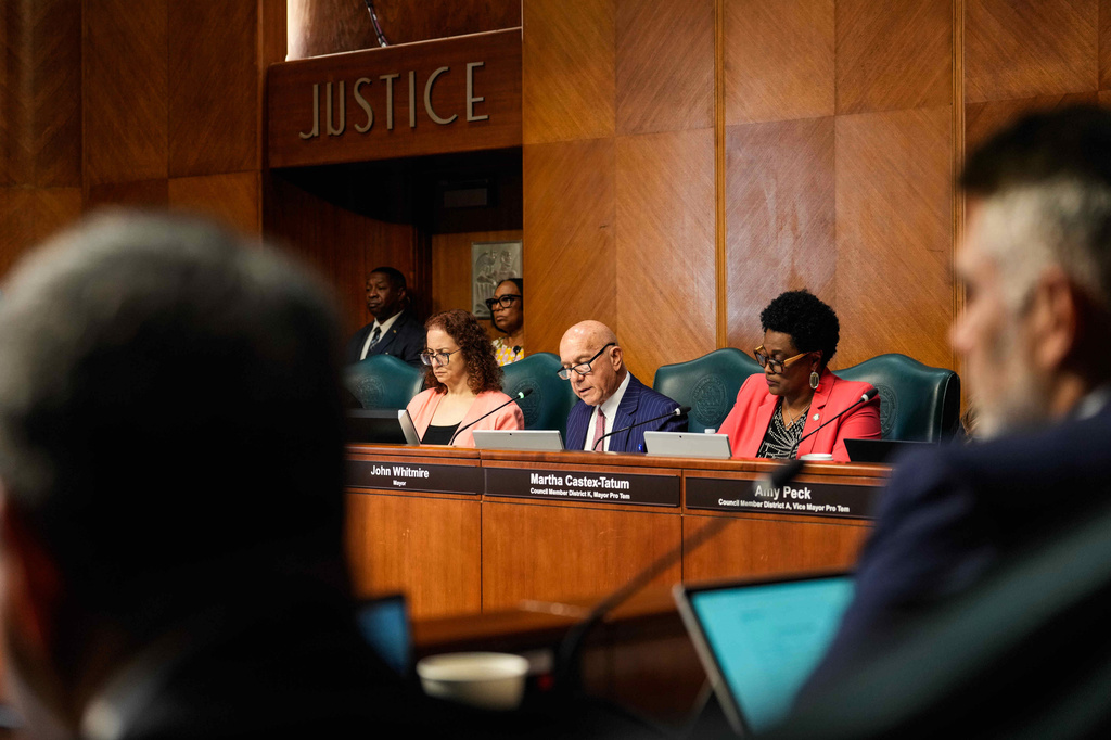 Houston Mayor John Whitmire speaks during a City Council meeting considering whether to repeal a newly approved proposal limiting cooperation with U.S. Immigration and Customs Enforcement at City Hall, in Houston, Wednesday, April 22, 2026. (Raquel Natalicchio/Houston Chronicle via AP)