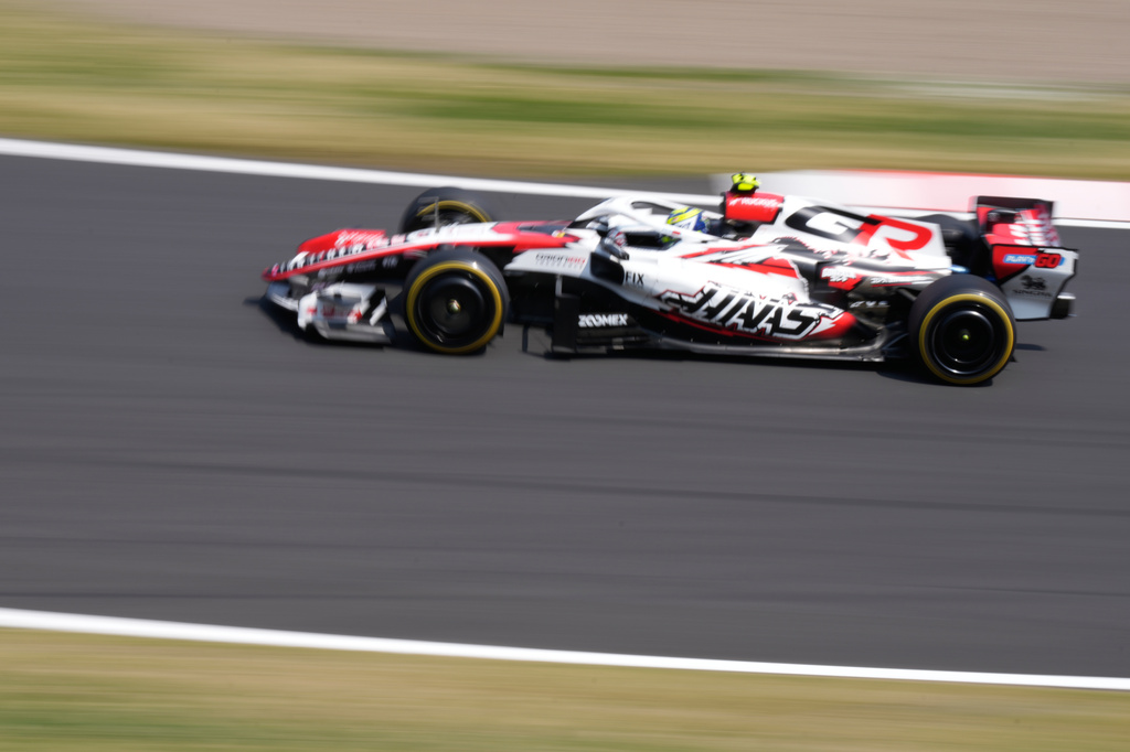 Haas driver Oliver Bearman of Britain steers his car during the third practice session of the Japanese Formula One Grand Prix at the Suzuka Circuit in Suzuka, Japan, Saturday, March 28, 2026. (AP Photo/Eugene Hoshiko)