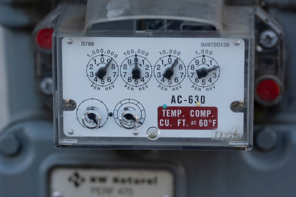 FILE - A natural gas meter operates Jan. 22, 2025, in Portland, Ore. (AP Photo/Jenny Kane, File)