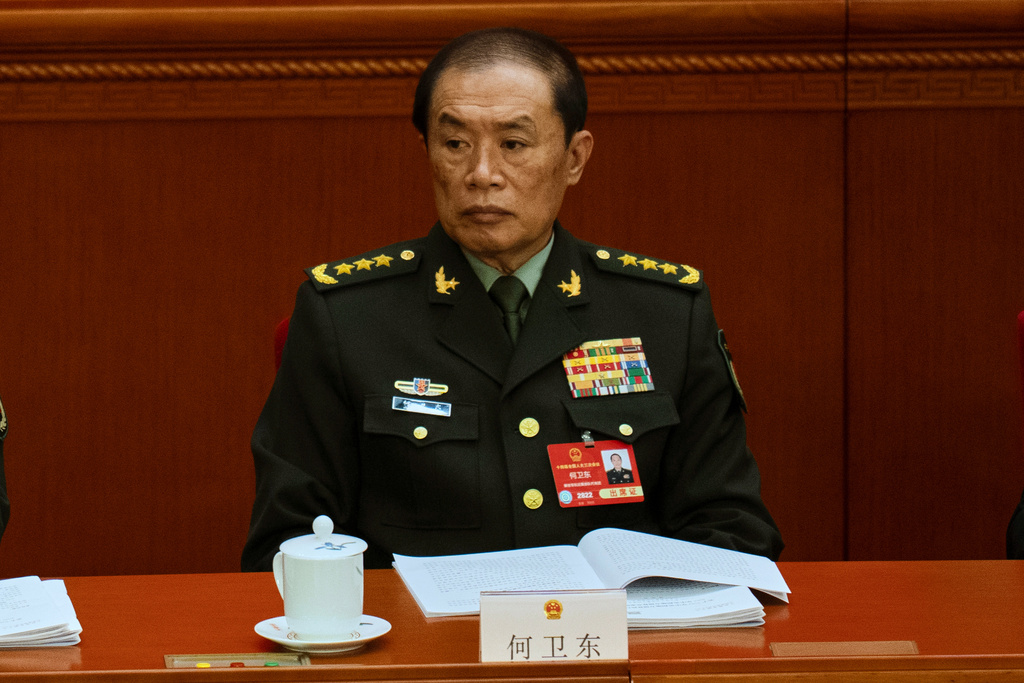 He Weidong, then vice-chair of the powerful Central Military Commission attends the opening session of the National People's Congress (NPC) at the Great Hall of the People in Beijing, China, on March 5, 2025. (AP Photo/Ng Han Guan)