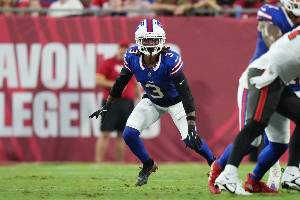 FILE 0 Buffalo Bills safety Damar Hamlin (3) defends in the secondary during a preseason NFL football game against the Tampa Bay Buccaneers, Saturday Aug. 23, 2025, in Tampa, Fla. (AP Photo/Peter Joneleit, File)