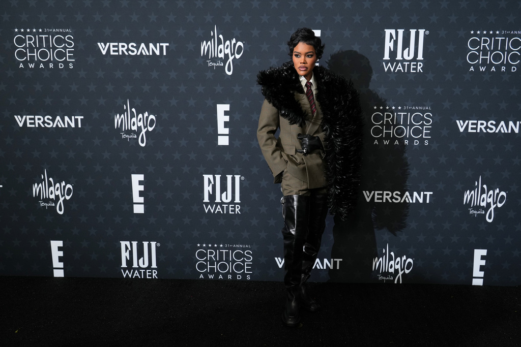 Teyana Taylor arrives at the 31st Annual Critics Choice Awards on Sunday, Jan. 4, 2026, at The Barker Hanger in Santa Monica, Calif. (Photo by Jordan Strauss/Invision/AP)